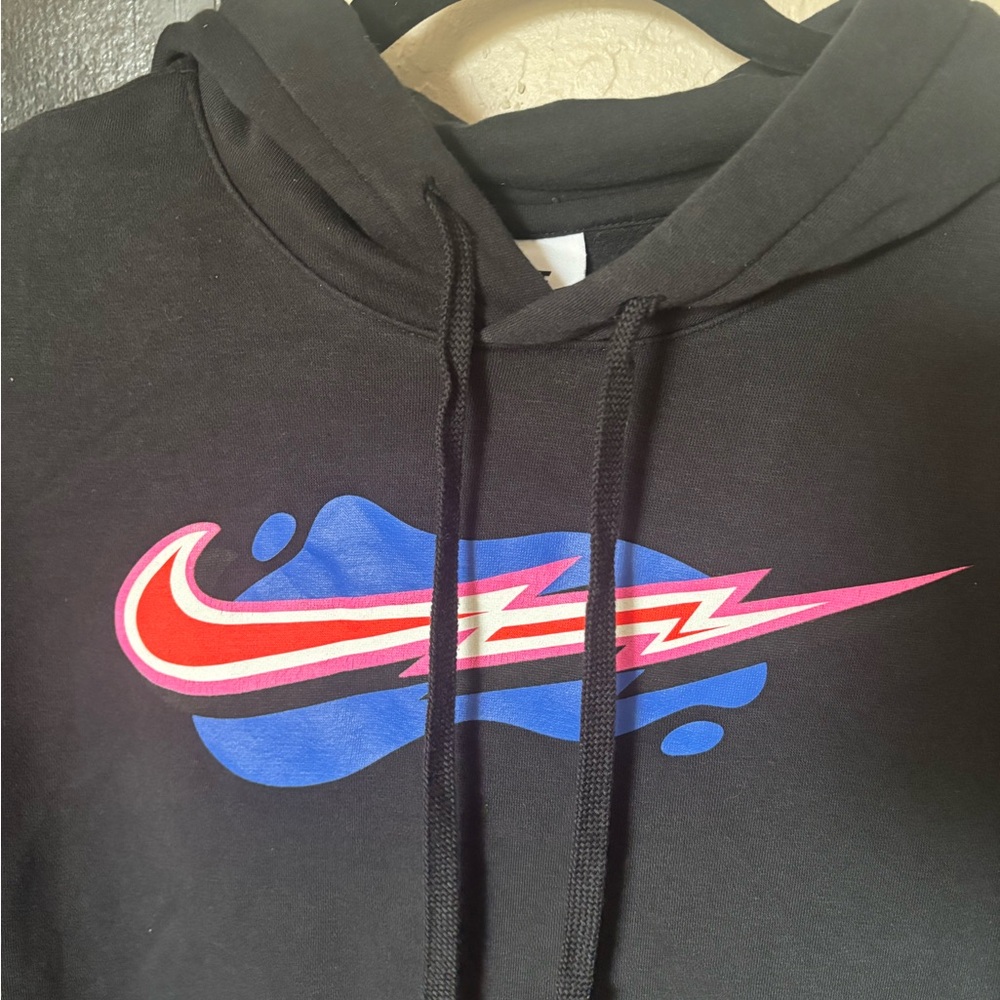 (NIKE) Black Hoodie with Pink and Blue Logo - Picture 4 of 7